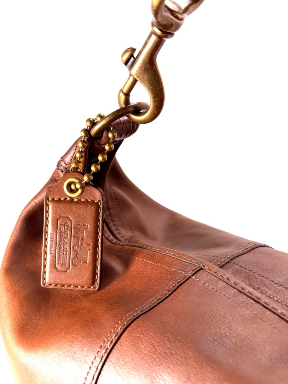 Coach Ergo Brown Leather Vintage Hobo Bag in Satin Tattersall Y2K Brass Buckle - Picture 7 of 14